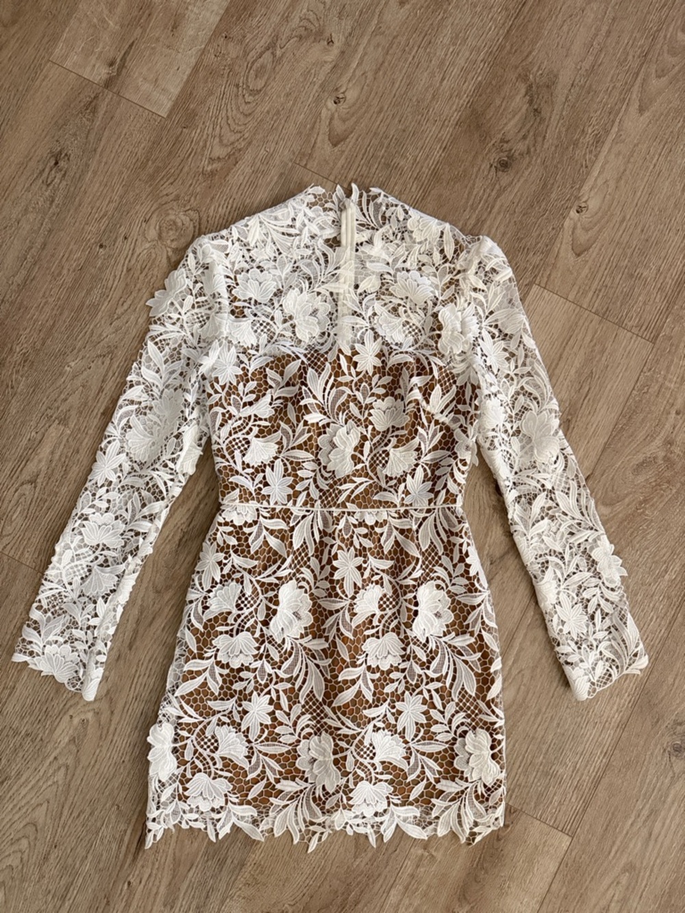 Jenny Yoo Samira White Floral Lace Long-Sleeve Mini Dress